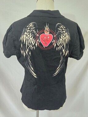 Vintage Y2K Lucky 13 Juniors Mechanic Shirt Rockabilly Tattoo Size XL